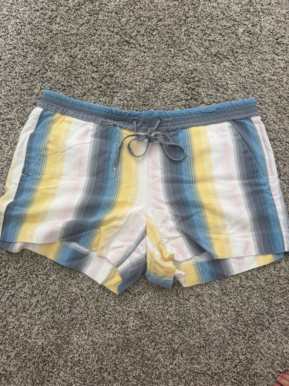 LOFT Yellow and Blue Striped Waistband Shorts